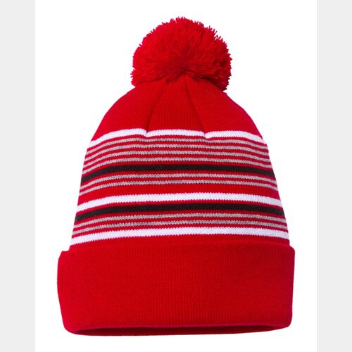 12" Striped Pom-Pom Knit Beanie Thumbnail